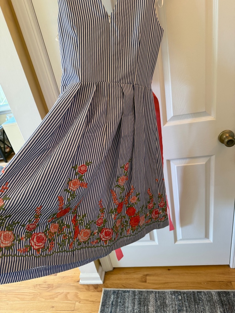 Blue and White Striped Sleeveless Dress with floral Accent - Picture 9 of 12
